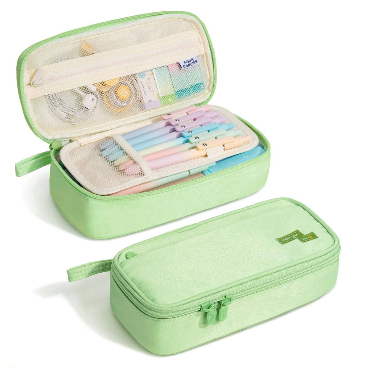 Four Candies Large Pencil Case, 5 Compartments Pen Organizer Pouch