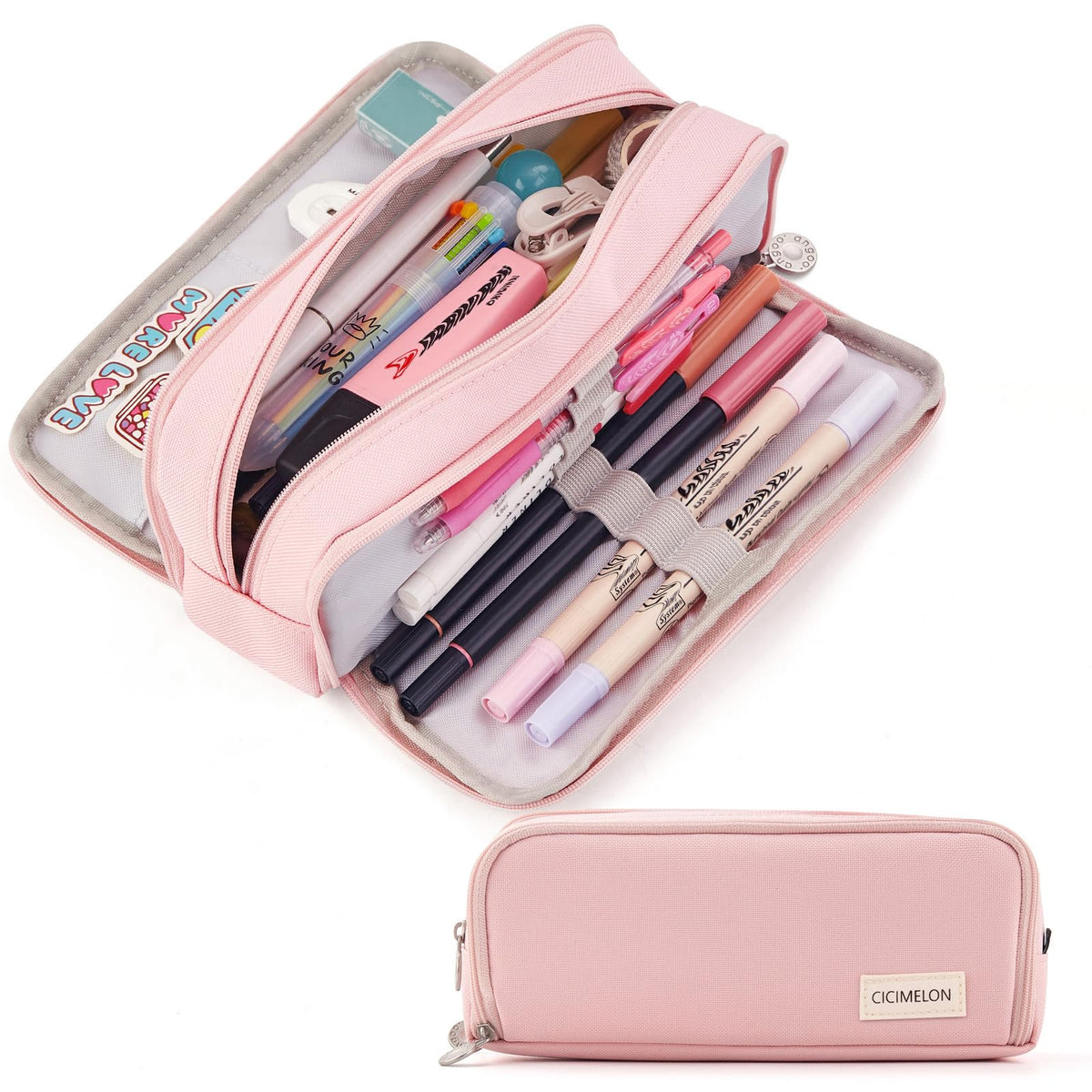 CICIMELON Large Capacity Pencil Case 3 Compartment Pouch Pen Bag for School Teen Girl Boy Men Women (Navy)