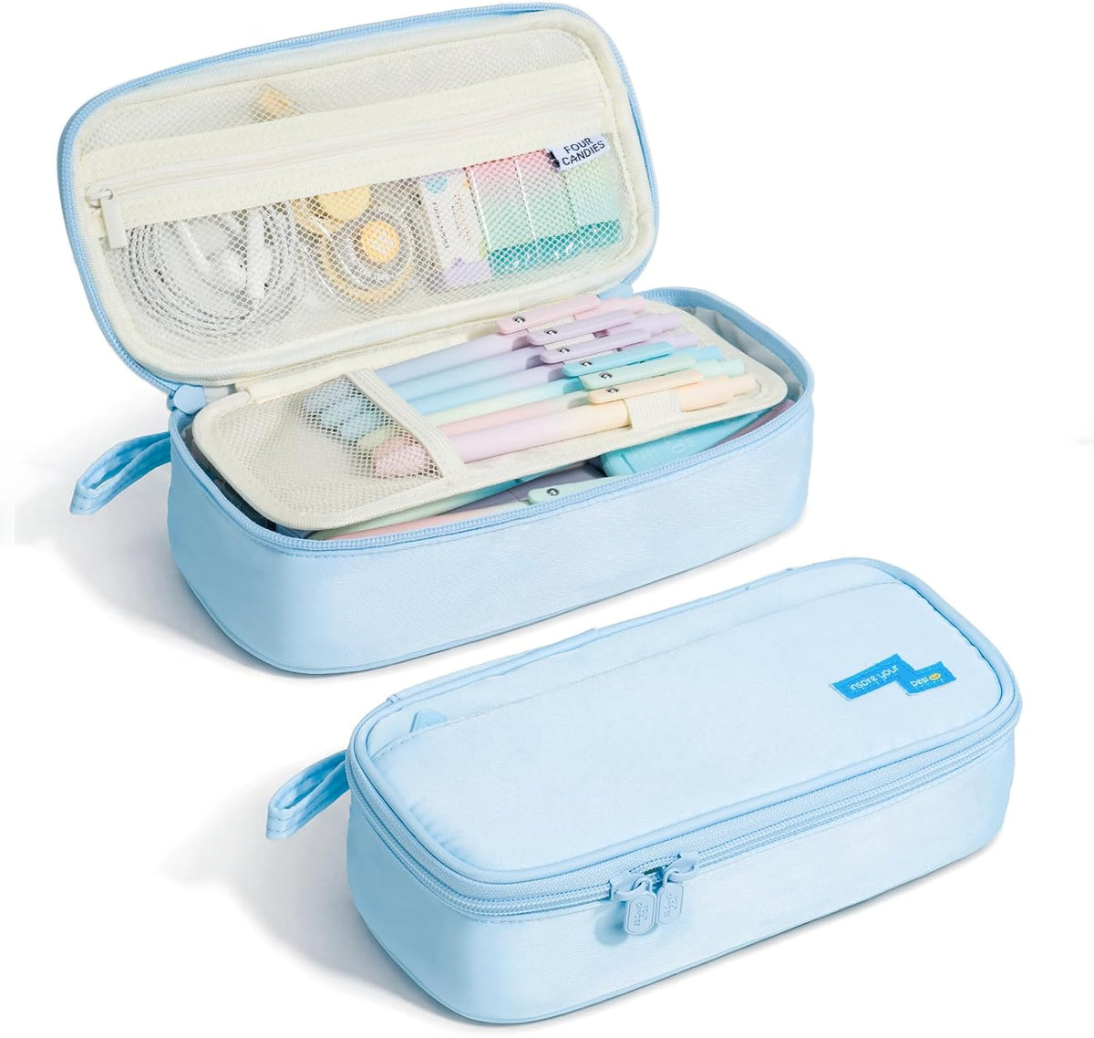 Four Candies Large Pencil Case, 5 Compartments Pen Organizer Pouch