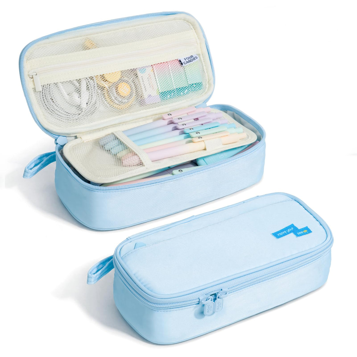 Four Candies Large Pencil Case, 5 Compartments Pen Organizer Pouch