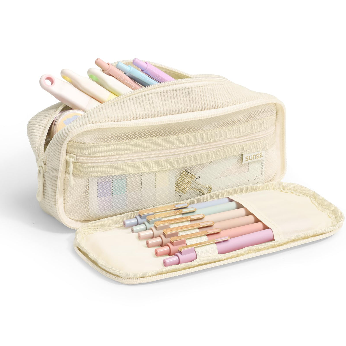 SUNEE Pencil Case, Large Capacity Pencil Pouch, Extra Big Pencil Bag with 6 Compartments, Durable Canvas Pencil Box for Office Stationery Organizer, Back to School Supplies for Teen Boys Girls, Black