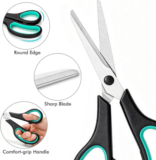 3 Packs Scissors All Purpose, 8 Inch Scissors Bulk Sharp Sewing Fabric Shears for Office Home School Supplies, Stainless Steel Craft Scissor for Adults Teachers, Right/Left Handles Cutting Tools