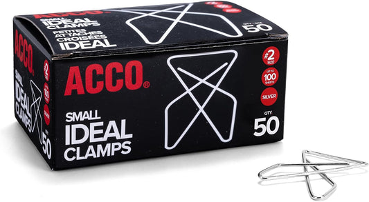 ACCO Ideal Butterfly Paper Clamps, Steel Wire, Small 1.5 Inch Size, 100 Sheet Capacity, Silver, 50 Clamps per Box (A7072620)