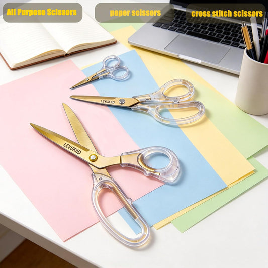 9.5 Inch Set All Purpose Scissors For Office, Anti-Rust Coating, Ergonomic Handle Craft Scissors, for Office Home School Craft Household Use/Gold