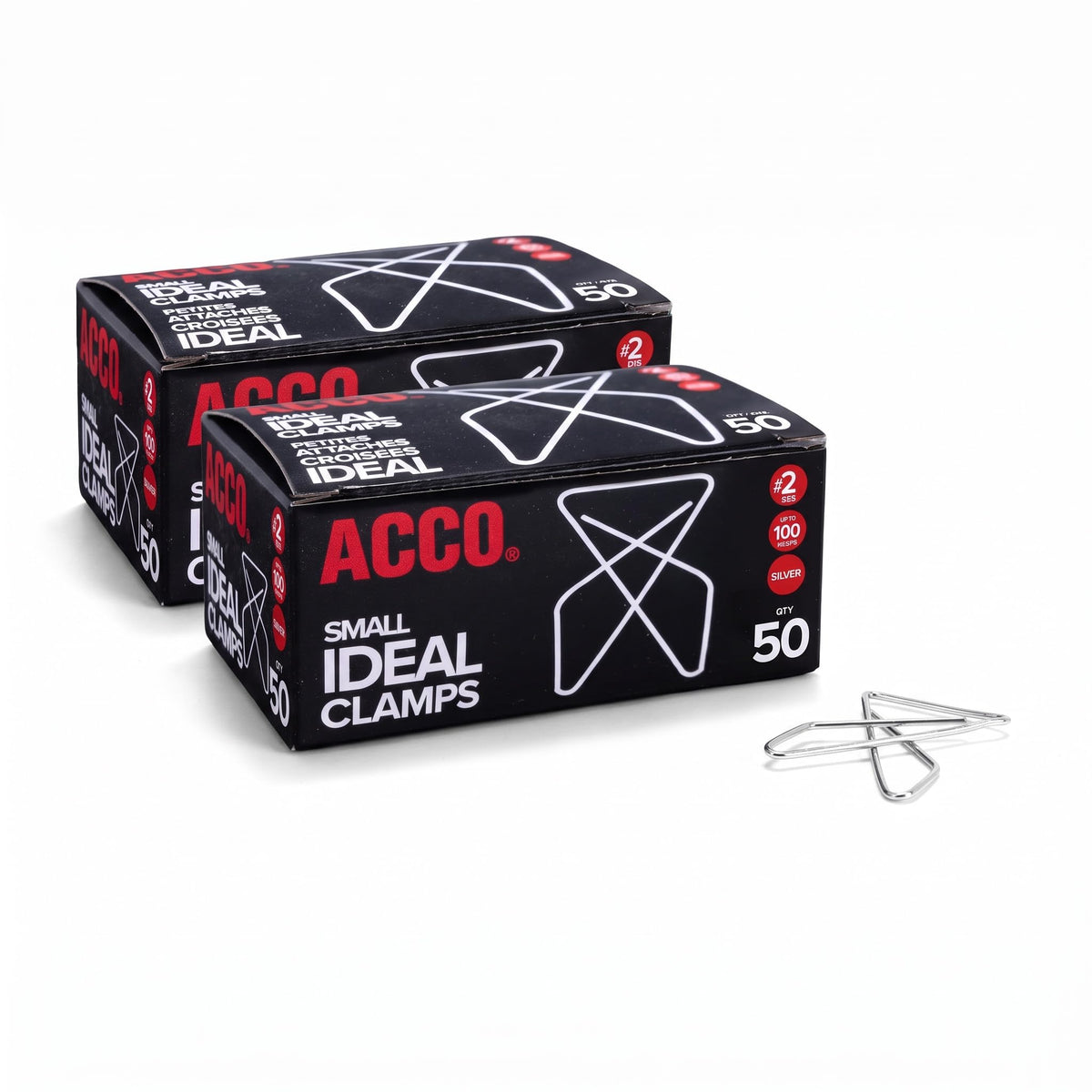ACCO Ideal Butterfly Paper Clamps, Steel Wire, Small 1.5 Inch Size, 100 Sheet Capacity, Silver, 50 Clamps per Box (A7072620)