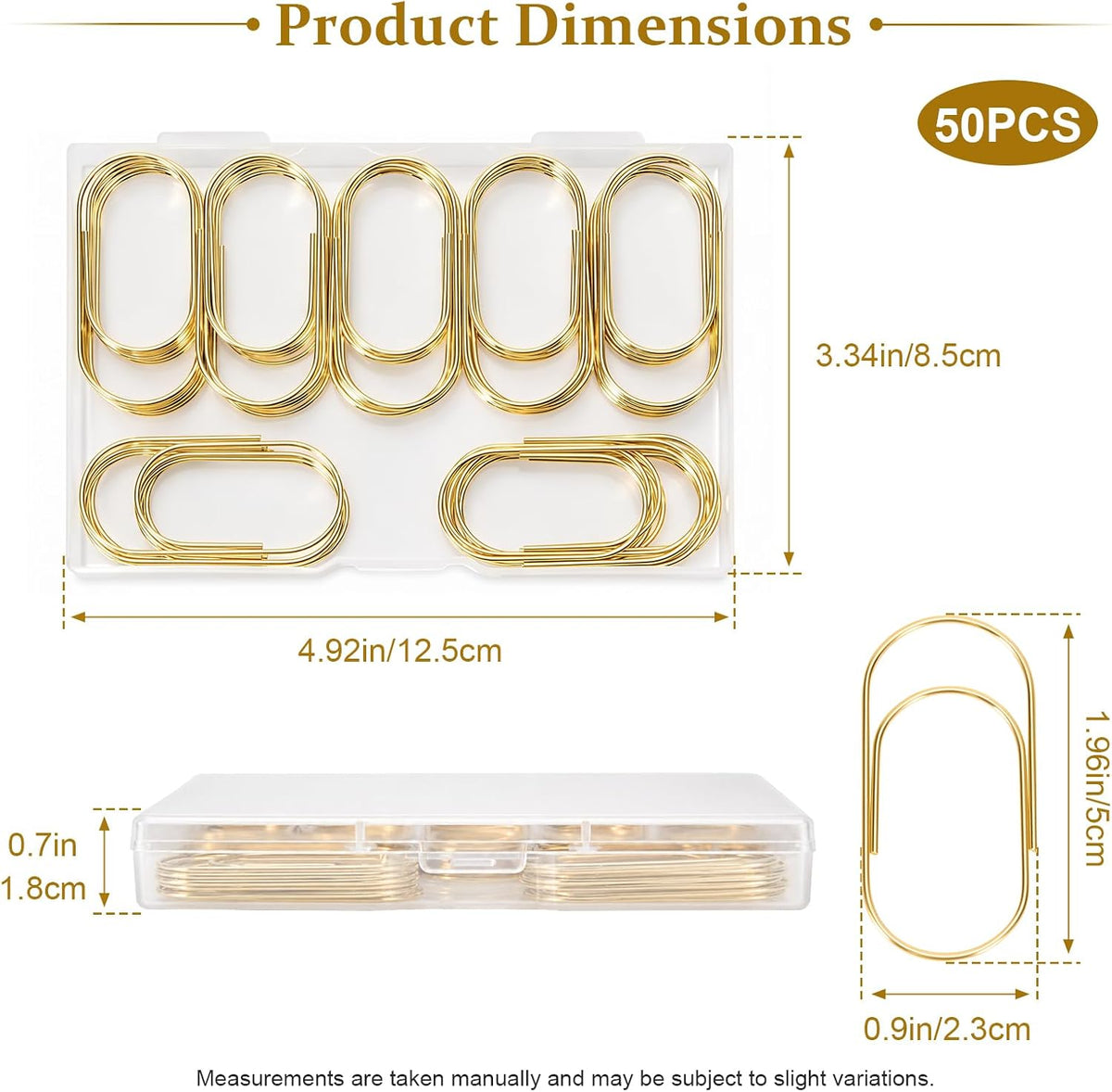 50 Pcs Jumbo Paper Clips 2 Inch (50mm), Large Gold Paperclips, Non-Skid Smooth Steel Wire, Oversized Wide Clips for Office School Planner Bookmarks