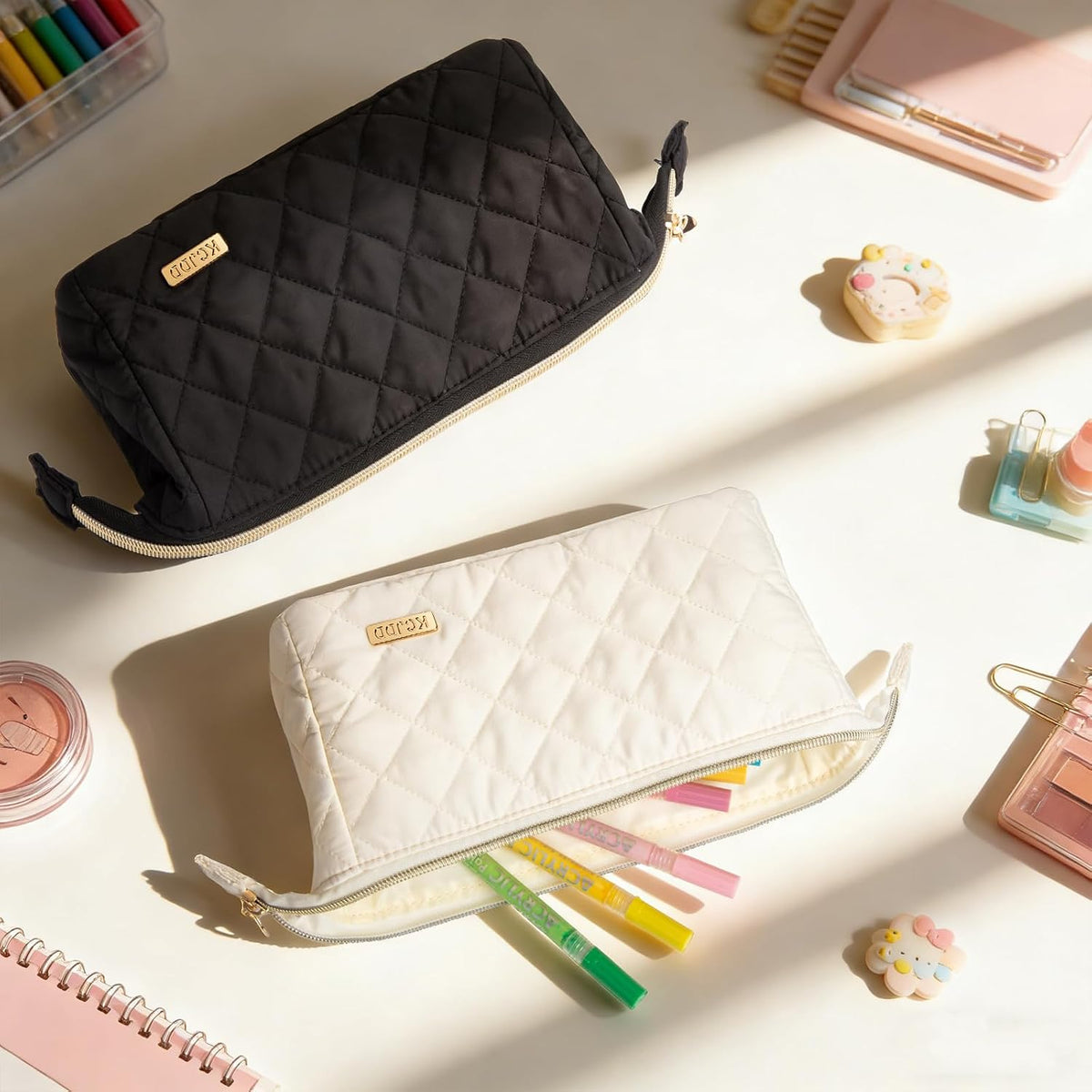 Cute Pencil Case for Girls kids Soft Quilted Pencil Pouch Bag Organizer