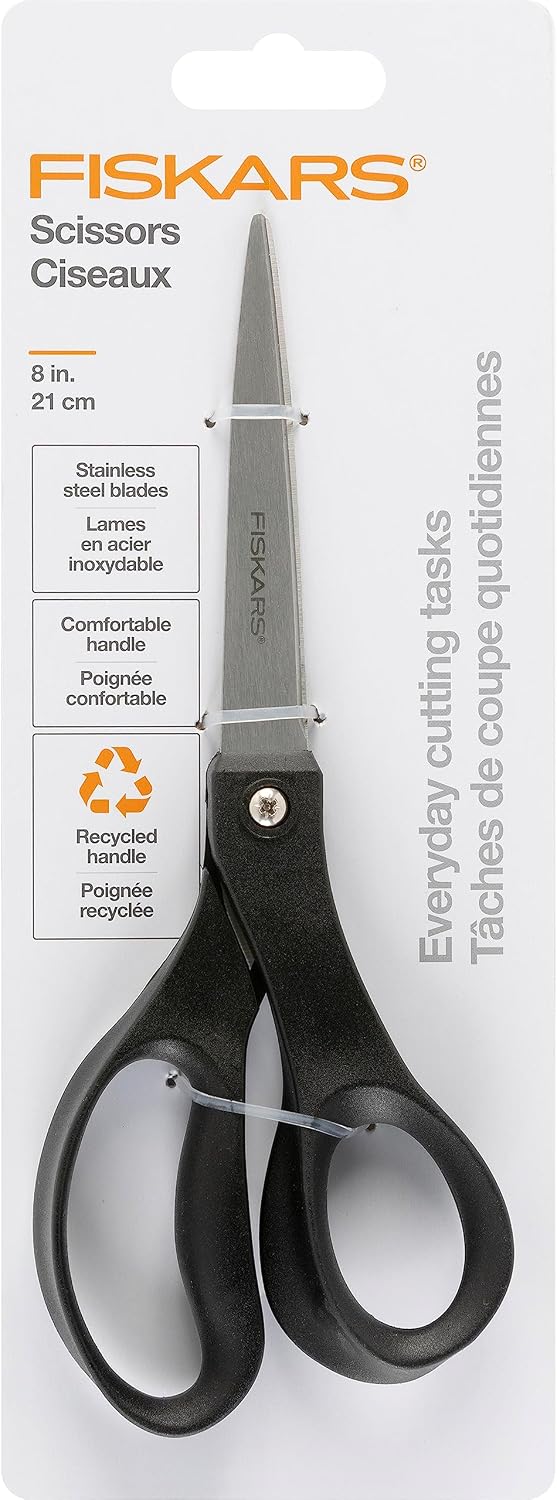 Fiskars 8" Everyday Recycled Stainless Steel Scissors, Home & Office, Gray