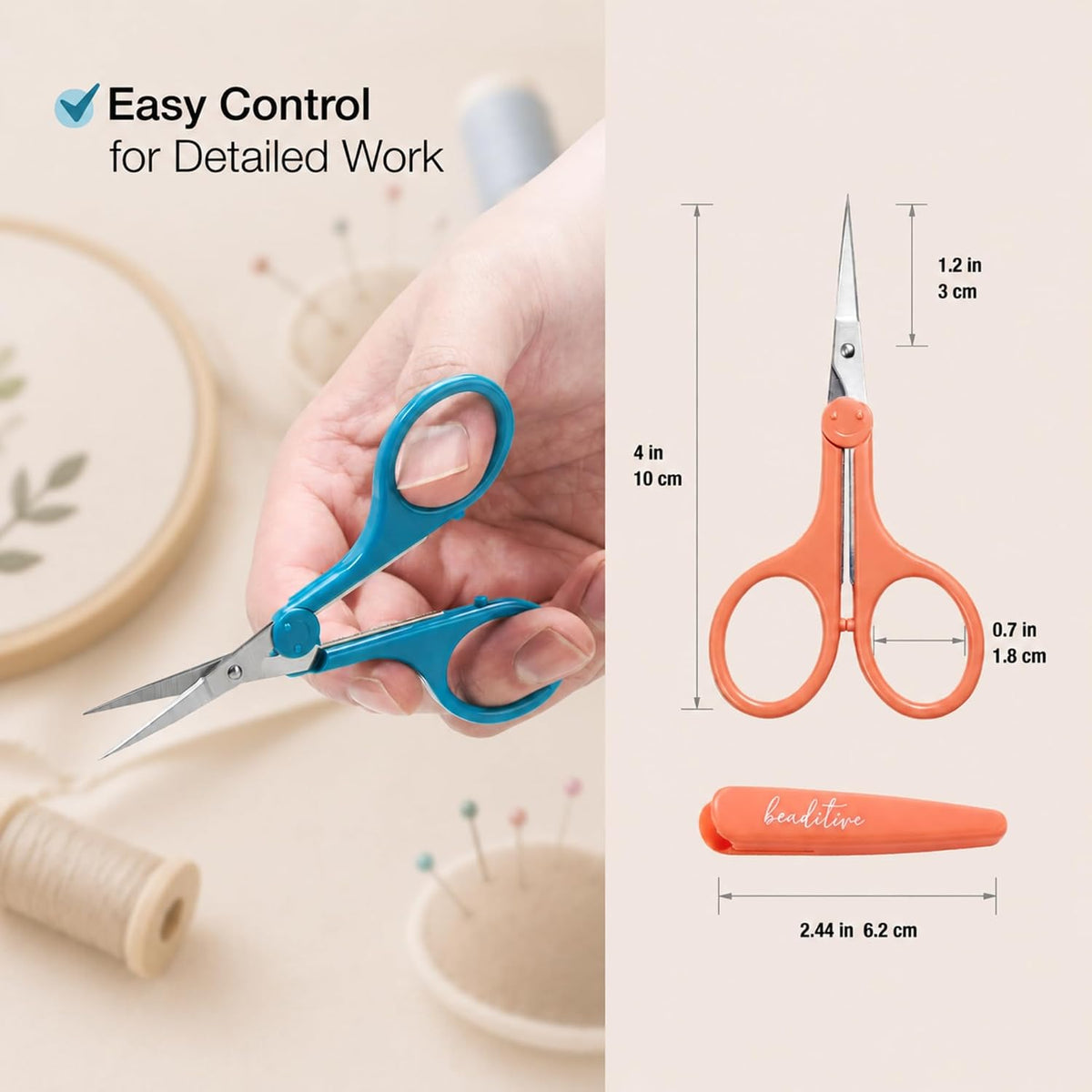 Beaditive High Precision Detail Scissors Set (2-Pc) Sharp, Fine Tips | Paper Cutting, Scrapbooking, Sewing, Crafting | Stainless Steel | Protective Cover (Mid Century)