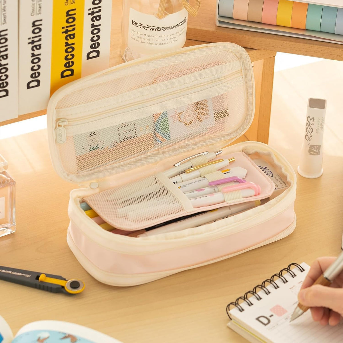 EASTHILL Big Capacity Pencil Case Large Pencil Pouch Stationery Pen Bag for Teen Girls-Pink