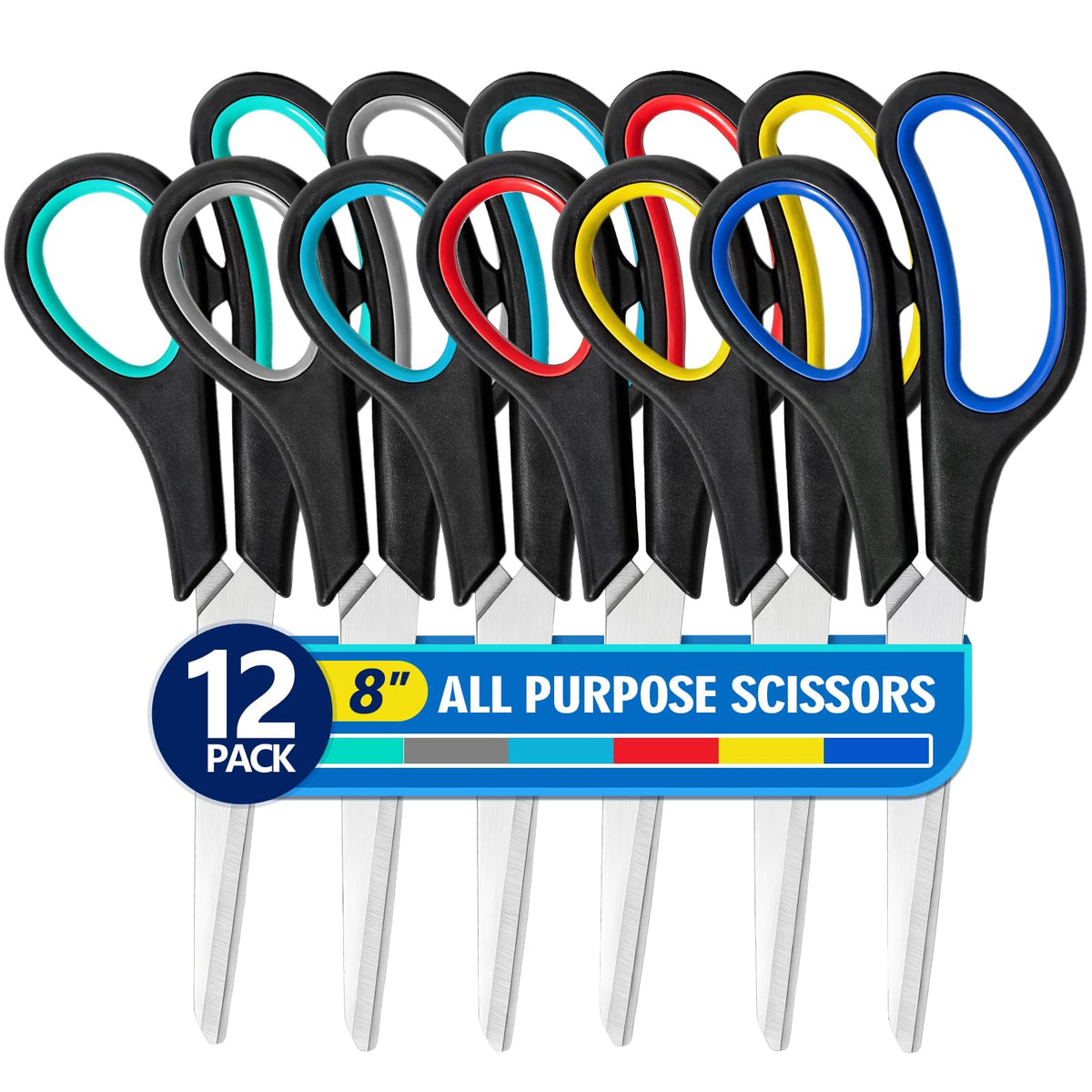 3 Packs Scissors All Purpose, 8 Inch Scissors Bulk Sharp Sewing Fabric Shears for Office Home School Supplies, Stainless Steel Craft Scissor for Adults Teachers, Right/Left Handles Cutting Tools