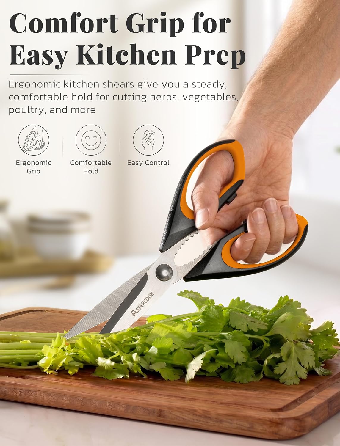 Astercook Kitchen Scissors, 3-Pack Heavy Duty Kitchen Shears with Stainless Steel Blades for Meat, Poultry, Herbs, Vegetables and Packaging, Dishwasher Safe Seafood Tools