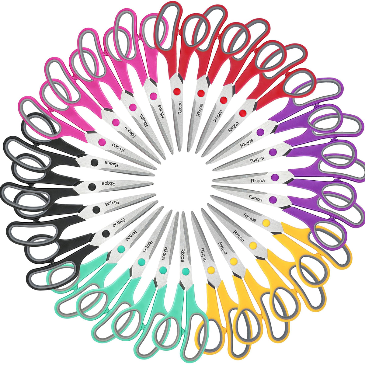 Black 6 Scissors Pack, Rkqoa 8" All Purpose Sharp Scissor for Everyday Use