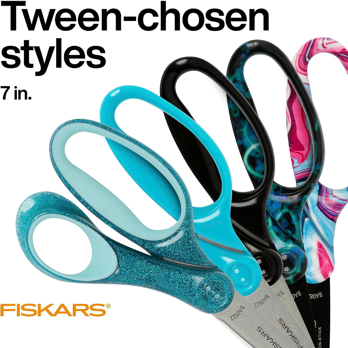 Fiskars 7" Student Scissors for Kids Ages 12-14, School & Crafting, Blue
