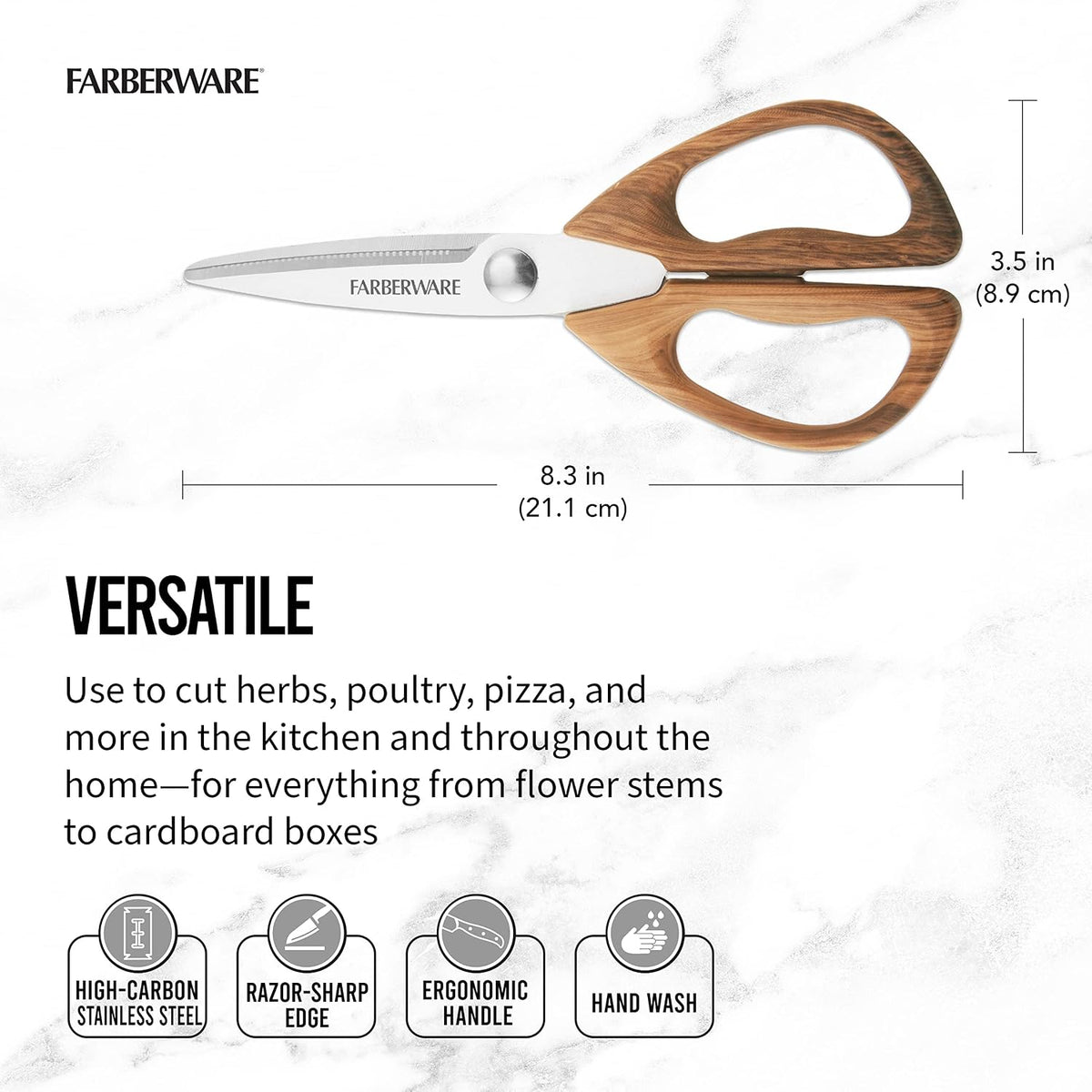 Farberware Stainless Steel Kitchen Shears Faux Wood Handle