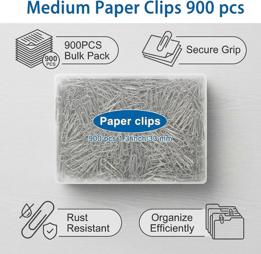 900 Pcs Paper Clips, 1.3 Inch Medium Paper Clips for Office School Home.