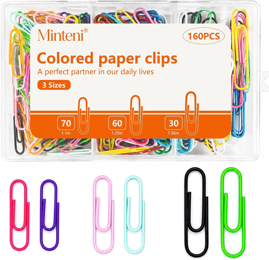 Colored Paper Clips 160Pcs 3 Sizes for Office School